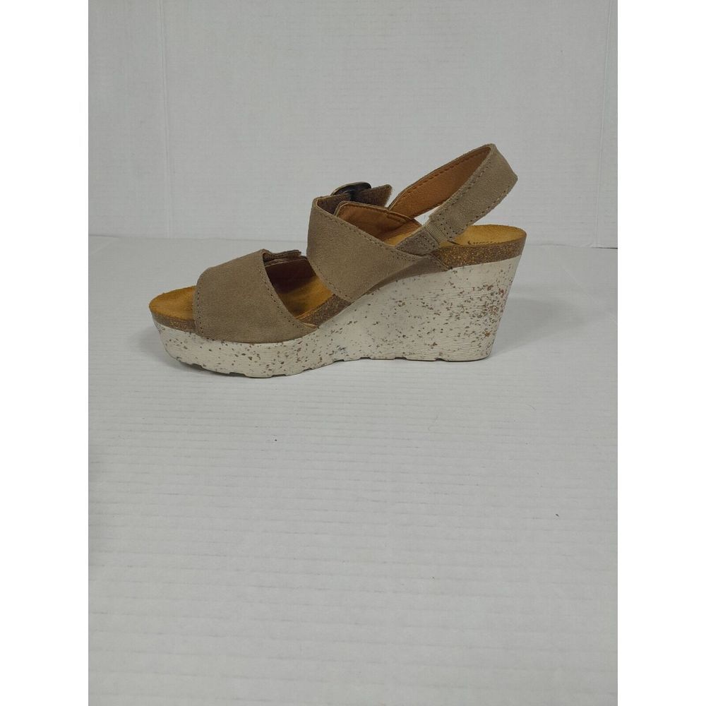 Otbt Platform Sandals Beige Suede Peasant Wedge Shoe Sandal Women Sz 6 Greige - Picture 10 of 14